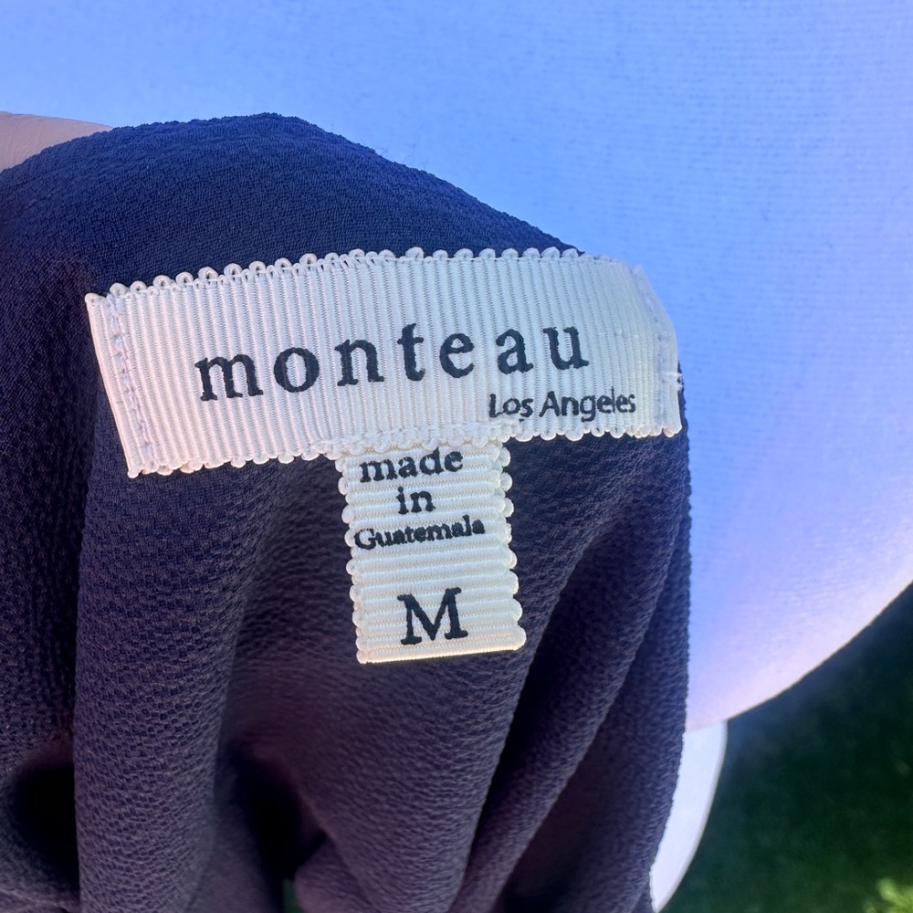 Monteau Navy Blue Wrap Tie Front Cap Sleeve Blouse - Picture 5 of 5